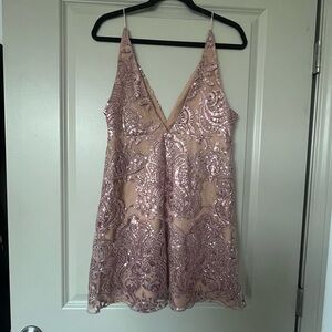 Pink Sequin free people V-Neck Dress